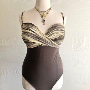 Christina Wrap Tie Detail Swimsuit Brown Gold Size 16